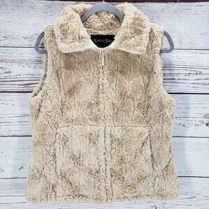 Andrea Faye Women's Beige Tan Faux Fur Full Zip Vest Size Small